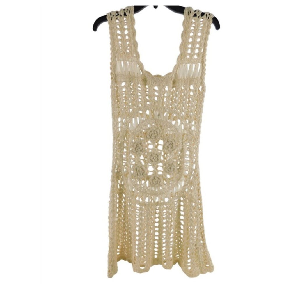 Romeo & Juliet Couture NWT Women's Beige Hand Crafted Crochet Dress, Size Medium